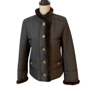 Weill Of Paris Black Quilted Jacket With Fur Trim Sz-S
